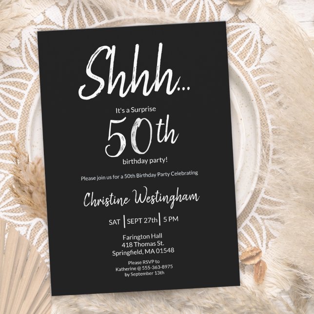 Chic Black White Surprise 50th Birthday Invitation (Creator Uploaded)