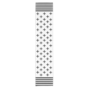 Chic black & white Swiss cross with stripes border Short Table Runner