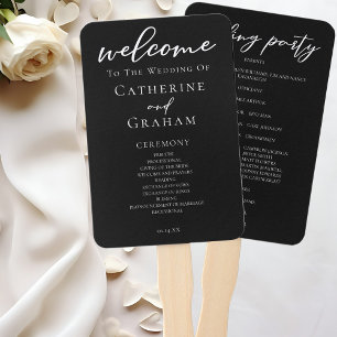 Chic Black White Typography Modern Wedding Program Hand Fan