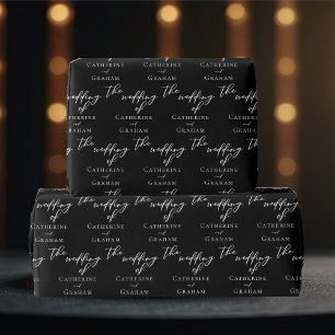 Chic Black White Typography Personalized Wedding Wrapping Paper