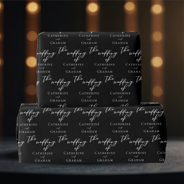 Chic Black White Typography Personalized Wedding Wrapping Paper (Creator Uploaded)