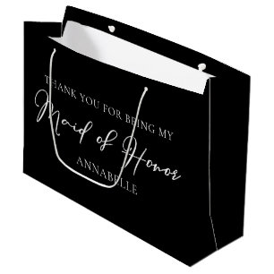 Chic Black White Wedding Custom Maid of Honour Large Gift Bag