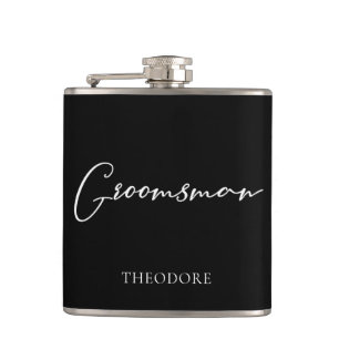 Chic Black White Wedding Modern Custom Groomsman Hip Flask