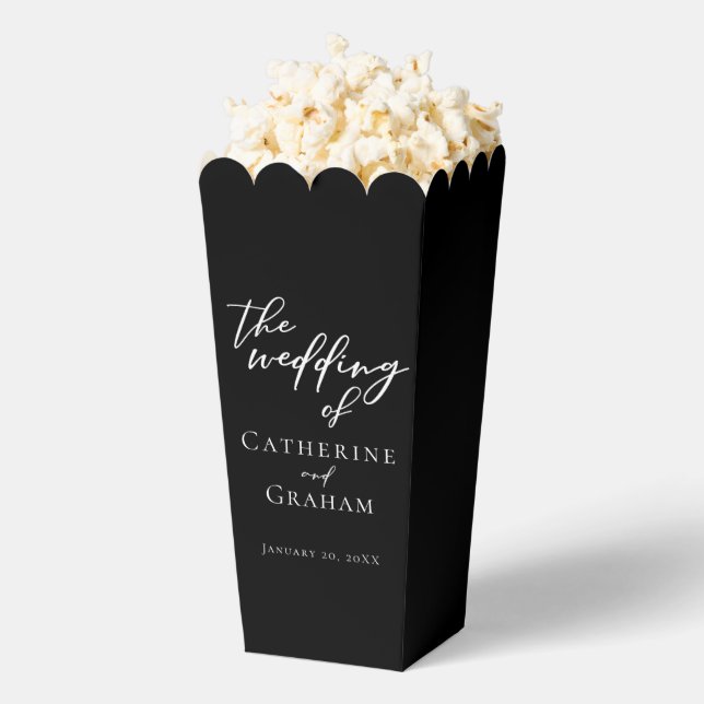 Chic Black White Wedding Personalized Popcorn Favor Box (Popped)