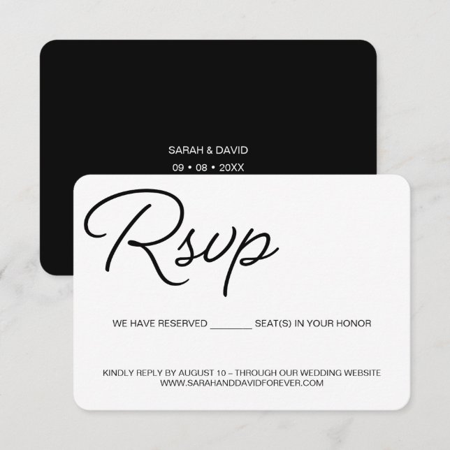 Chic Black white wedding We reserved seat RSVP Card (Front/Back)