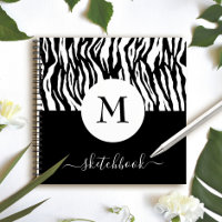 Chic Black White Zebra Print Monogram Sketchbook
