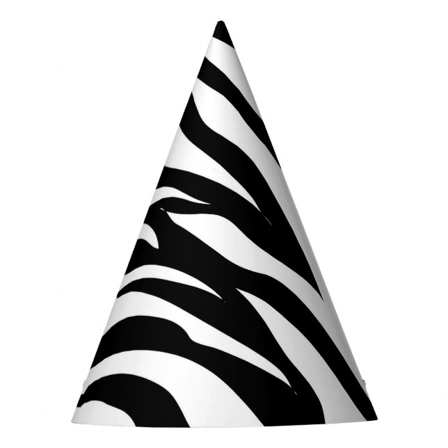 Chic black white zebra print safari birthday party party hat (Front)