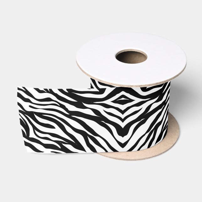 Chic black white zebra print safari birthday party satin ribbon (Spool)