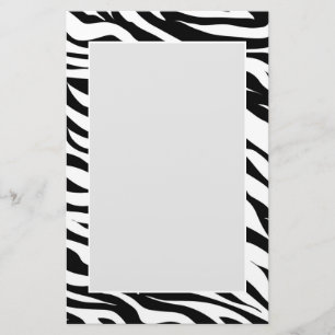 Chic black white zebra print safari birthday party stationery