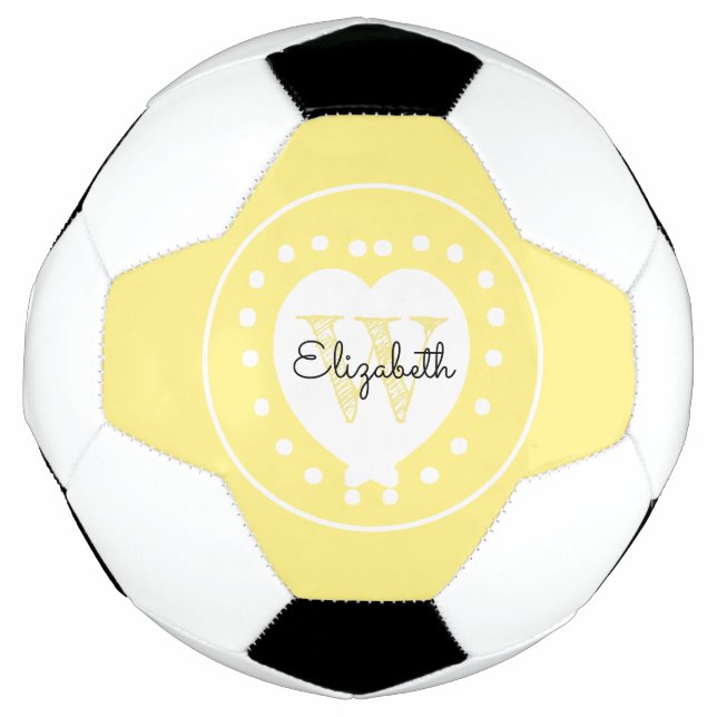 Chic Black Yellow Initial Monogram White Heart Soccer Ball (Front)