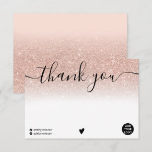 Chic blank thank you rose gold glitter ombre logo card