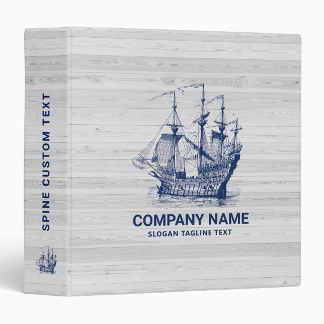 Chic Bleached Wood & Navy-Blue Wind Sailing Boat Binder (Front/Spine)