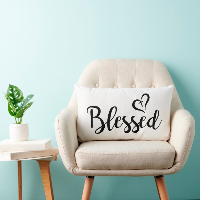 chic BLESSED script lettering Lumbar Pillow (Creator Uploaded)