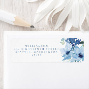 Chic Bleu Aquarelle Florale Adresse de retour