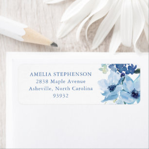 Chic Bleu Aquarelle Florale Adresse de retour