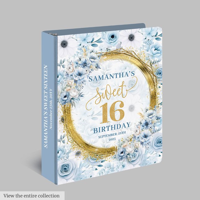 Chic Bleu Bleu Doux 16 Classeur Parties scintillan (Chic Light Blue Sweet 16 Binder Gold Glitter Album)