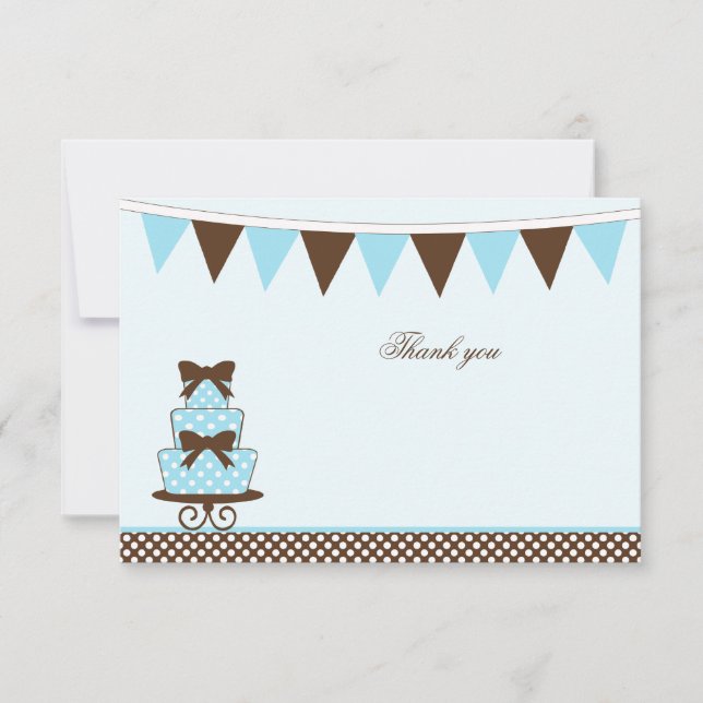 Chic bleu + brun baby shower carte de remerciement (Devant)