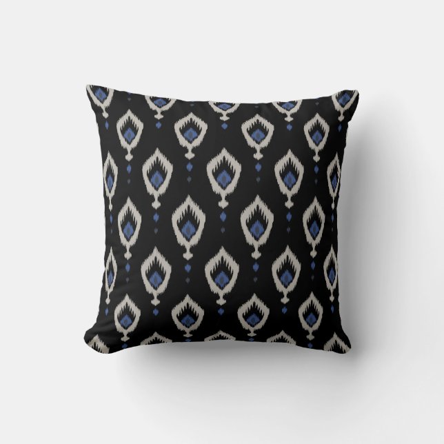 chic bleu gris noir coussin ikat (Recto)