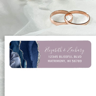 Chic Bleu Marine Argent Mauve Adresse de Retour de