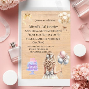 Chic Blonde Girl 13th Birthday Party Invitation