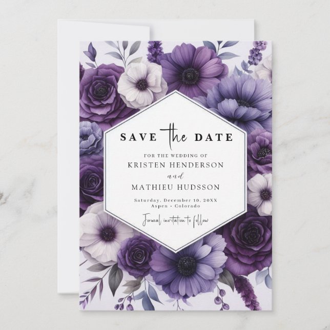 Chic Bloom Purple Floral Wedding Save The Date (Front)