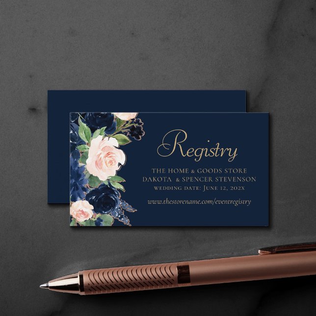 Chic Blooms | Dark Navy Blue and Blush Website Enclosure Card (Creator Uploaded)