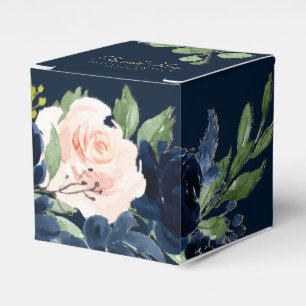 Chic Blooms   Dark Romantic Navy Blue and Blush Favor Box