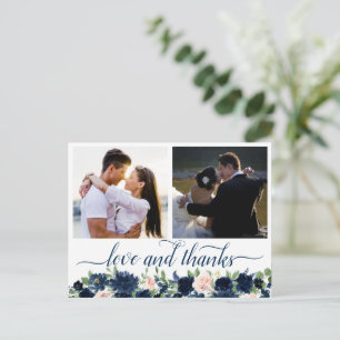 Chic Blooms   Navy and Blush 2 Photo Thank You Postcard