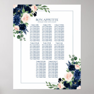 Chic Blooms   Navy and Blush Floral Seating Chart