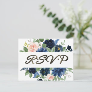 Chic Blooms   Navy and Blush Garland Entree RSVP Postcard