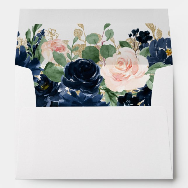 Chic Blooms | Navy Blue and Blush Floral Address Envelope (Back (Bottom))