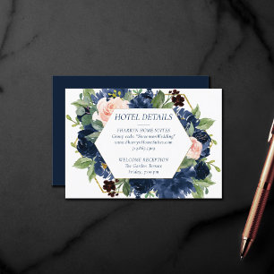 Chic Blooms Navy Blue and Blush Hotel Details Enclosure Card