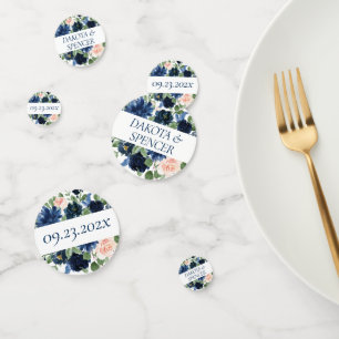 Chic Blooms   Navy Blue and Blush Pink Floral Confetti