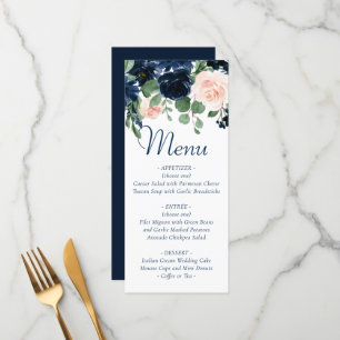 Chic Blooms   Navy Blue and Blush Pink Floral Menu
