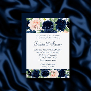Chic Blooms   Navy Blue and Blush Pink Garland Invitation