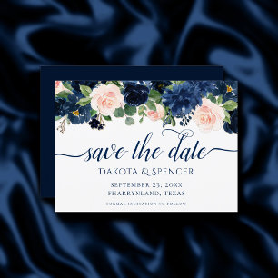 Chic Blooms   Navy Blue and Blush Pink Garland Save The Date