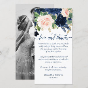Chic Blooms Navy Blue and Blush Pink Photo Love Thank You Card