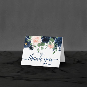 Chic Blooms   Navy Blue and Blush Pink Photo Thank You Card