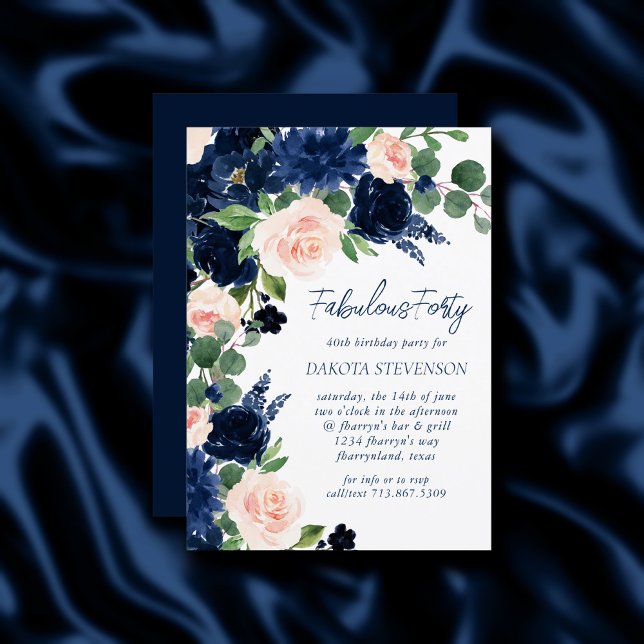 Chic Blooms | Navy Blue and Blush Pink Wreath Invitation (Creator Uploaded)