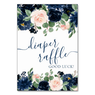Chic Blooms   Navy Blue and Blush Rose Floral Gift Table Number