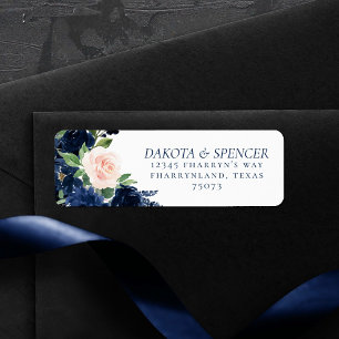 Chic Blooms Navy Blue and Blush Roses Address
