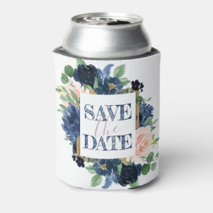 Chic Blooms   Navy Blue and Blush Save the Date Can Cooler