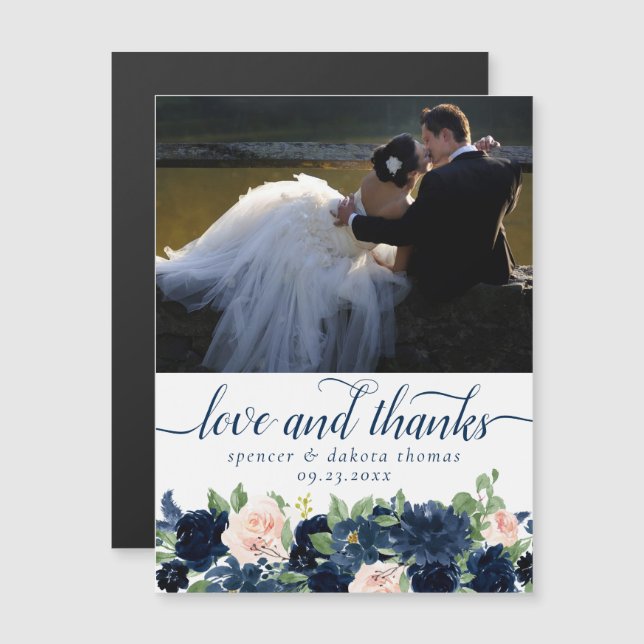 Chic Blooms | Navy Blush Photo Thank You Magnet (Front/Back)