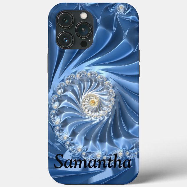  Chic Blue Abstract Fractal Art Girly Name Gift  Case-Mate iPhone Case (Back)