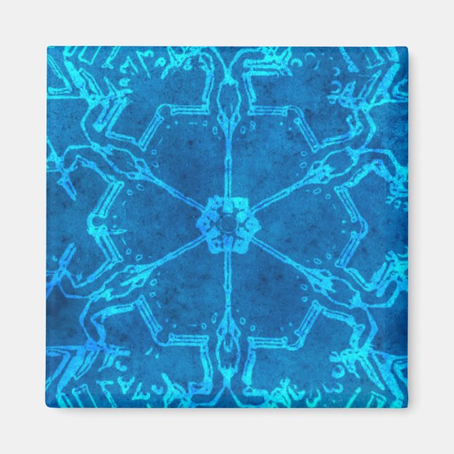 Chic Blue Abstract Snowflake Flower Magnet (Front)