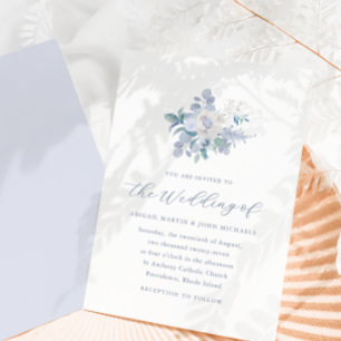 Chic Blue Airy Watercolor Floral Photo Invitation
