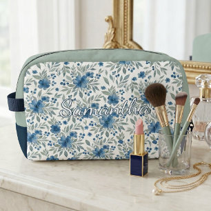 Chic Blue And Green Floral Art Toiletry Bag