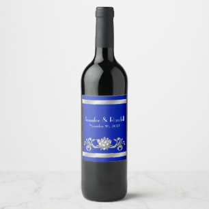 Chic Blue and Silver Wedding Wine Label