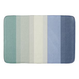 Chic Blue and Teal Green Stripes Designer Bath Mat