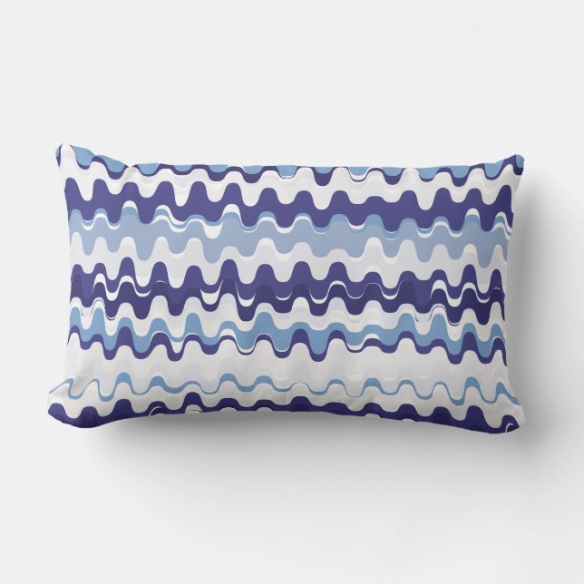 Chic blue and white abstract wave pattern lumbar pillow (Front)